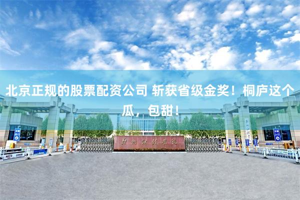北京正规的股票配资公司 斩获省级金奖!桐庐这个瓜,包甜!