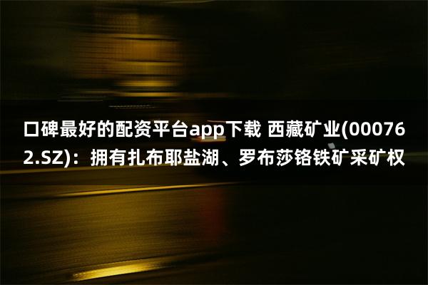 口碑最好的配资平台app下载 西藏矿业(000762.SZ):拥有扎布耶盐湖、罗布莎铬铁矿采矿权