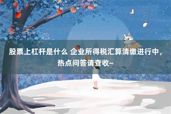 股票上杠杆是什么 企业所得税汇算清缴进行中,热点问答请查收~